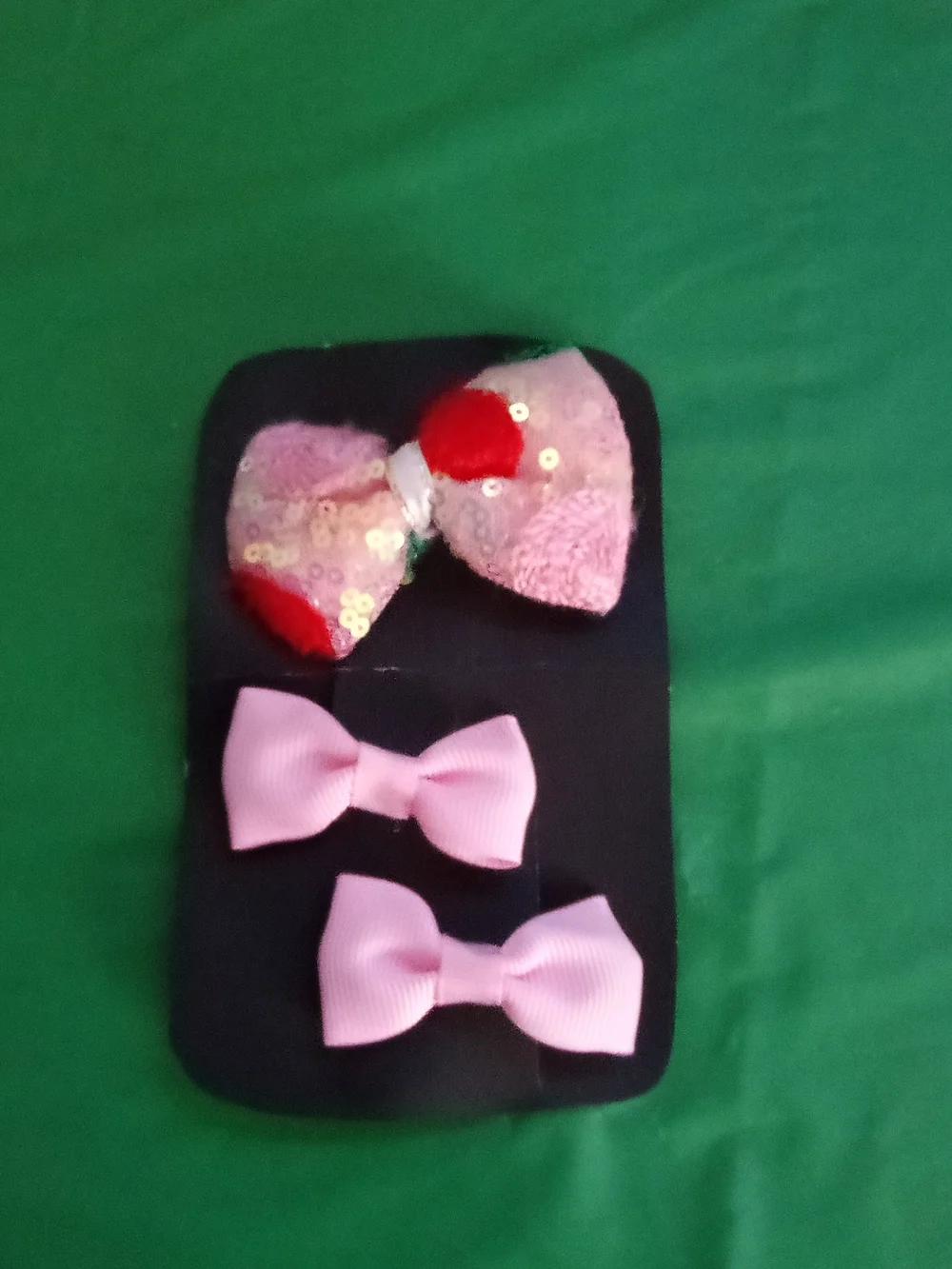 Pink Sequin & Grosgrain Bow Hair Clip Set for Kids ( Home )